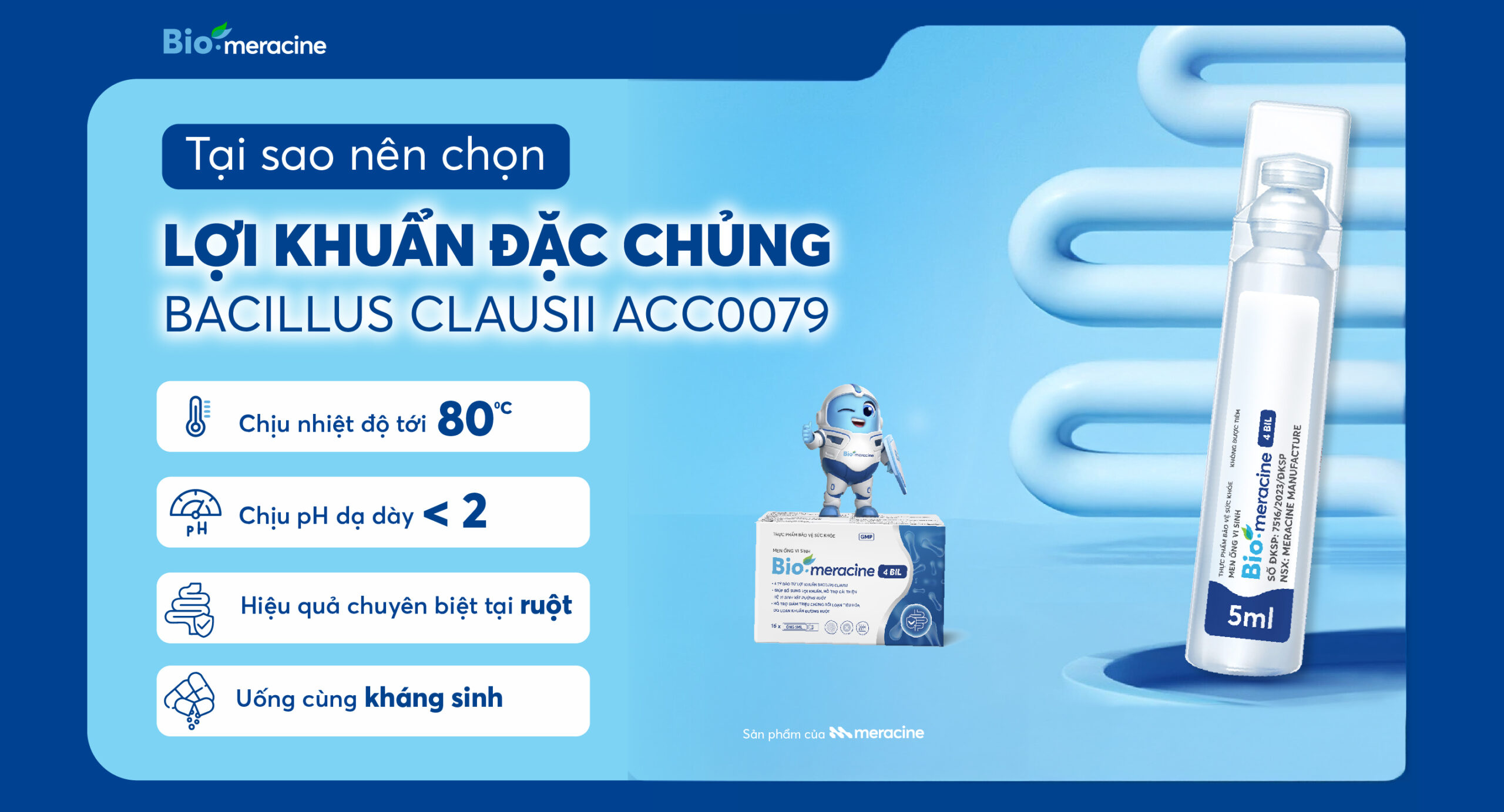 Men vi sinh Bio-meracine chứa chủng lợi khuẩn đã được nghiên cứu 