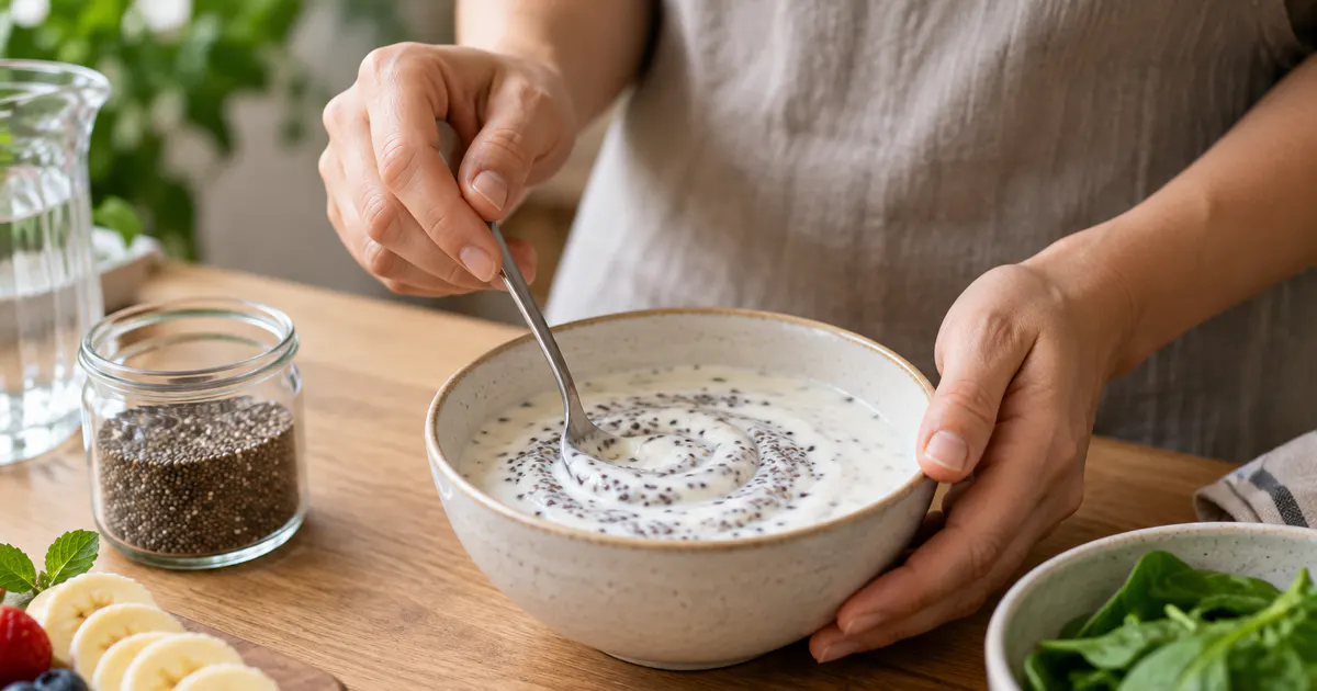 Chuẩn bị khẩu phần hạt chia đã ngâm với sữa chua theo cách phù hợp