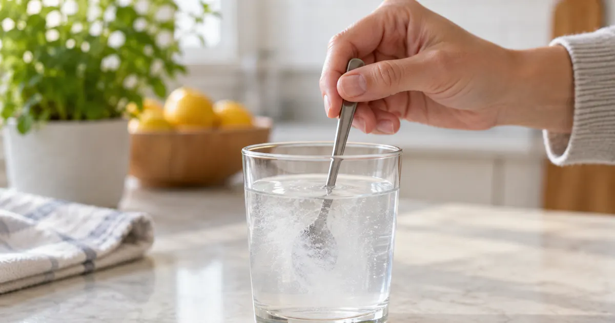 Cốc nước và gói bột minh họa men vi sinh dạng bột pha với nước để được bao lâu