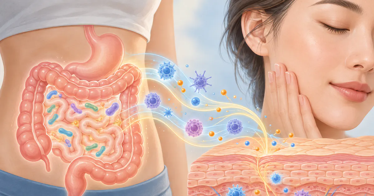 Minh họa sạch về các con đường miễn dịch và thần kinh nối ruột với da