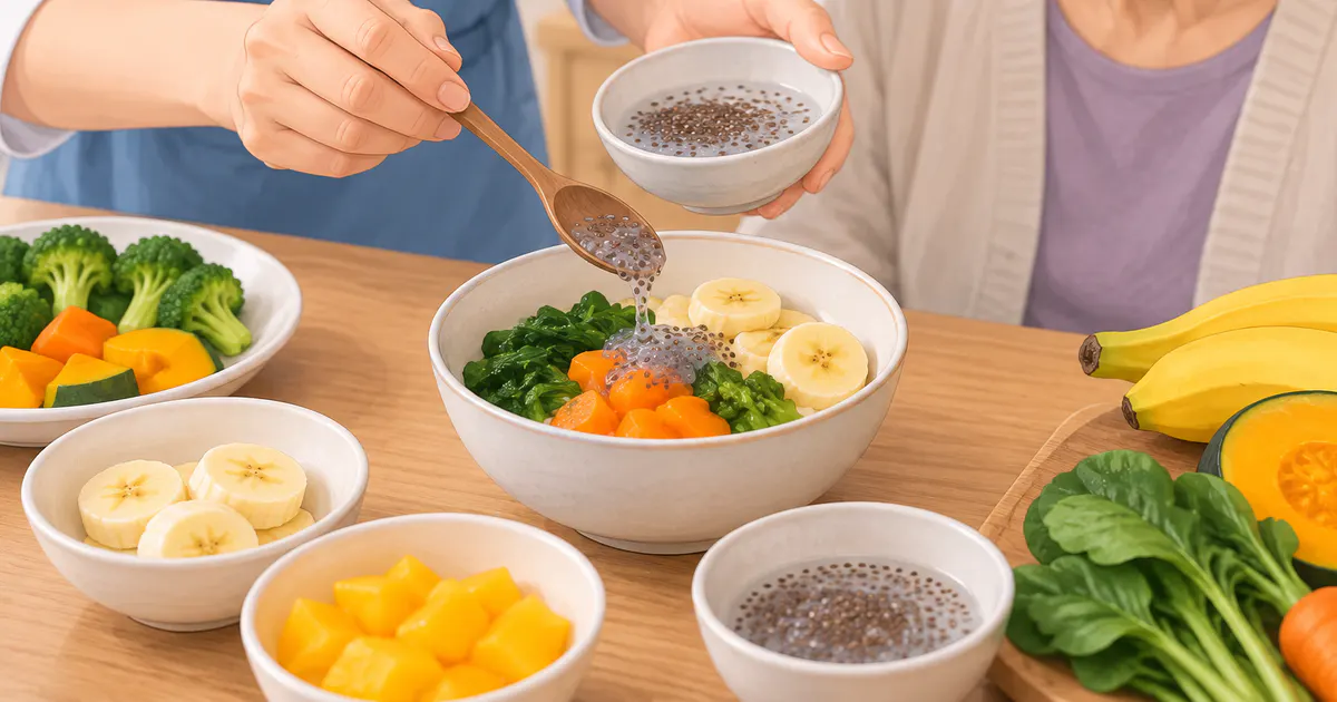 Các thực phẩm giàu chất xơ được chuẩn bị mềm và dùng từng lượng nhỏ