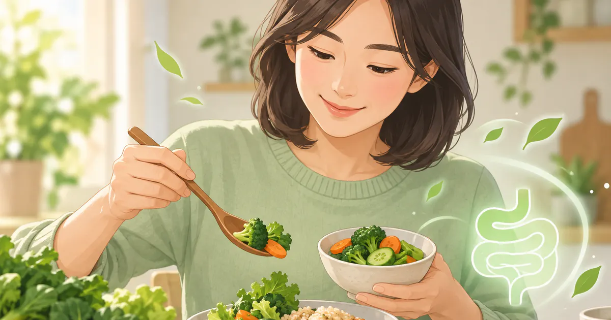 Minh họa tăng lượng rau từng bước để hạn chế đầy bụng