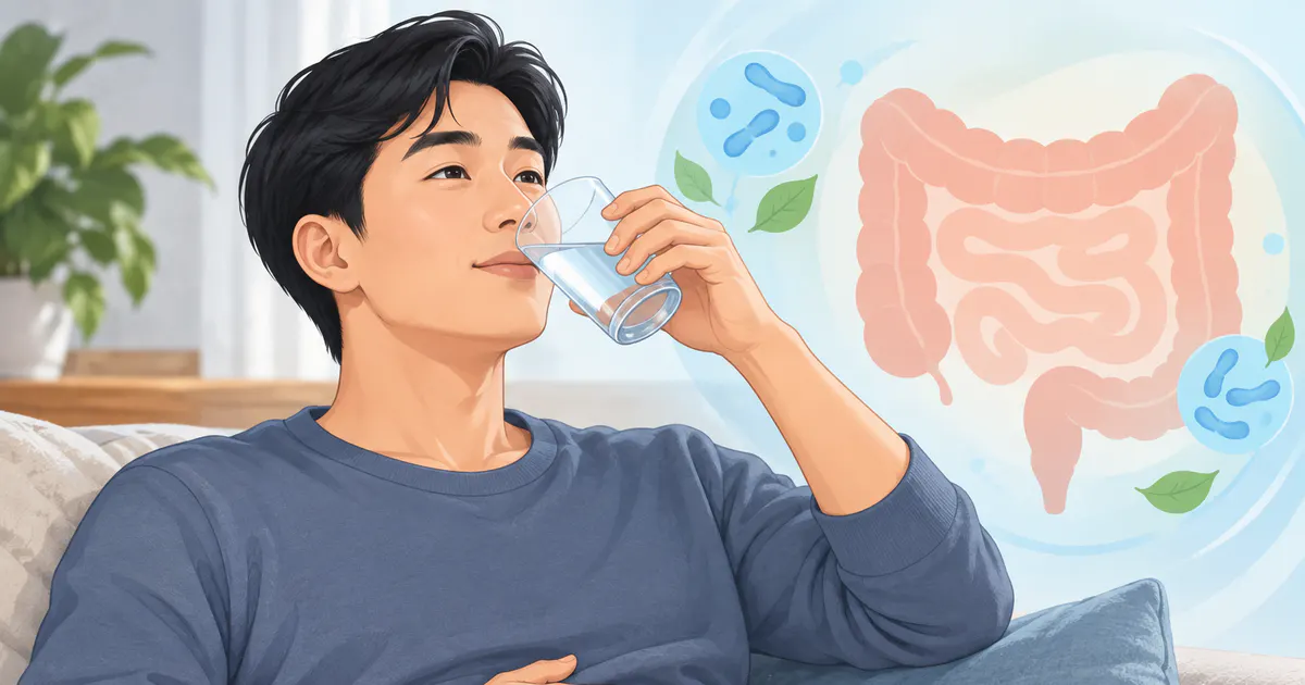 Người lớn uống nước và nghỉ ngơi khi bị rối loạn tiêu hóa