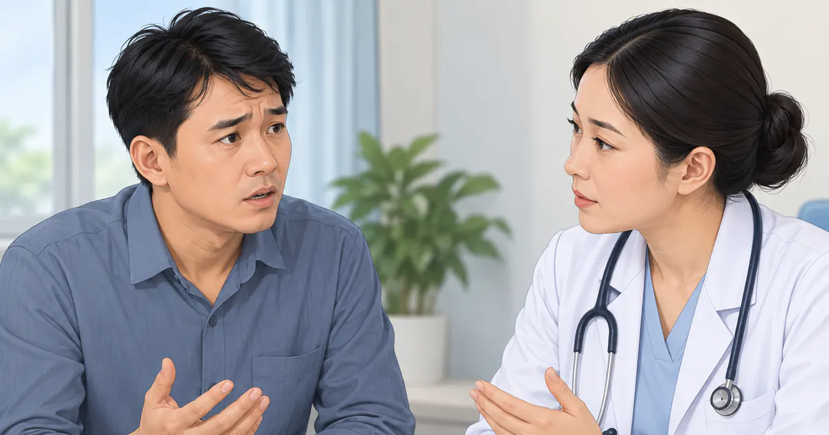 Người lớn trao đổi với nhân viên y tế khi có dấu hiệu tiêu hóa bất thường