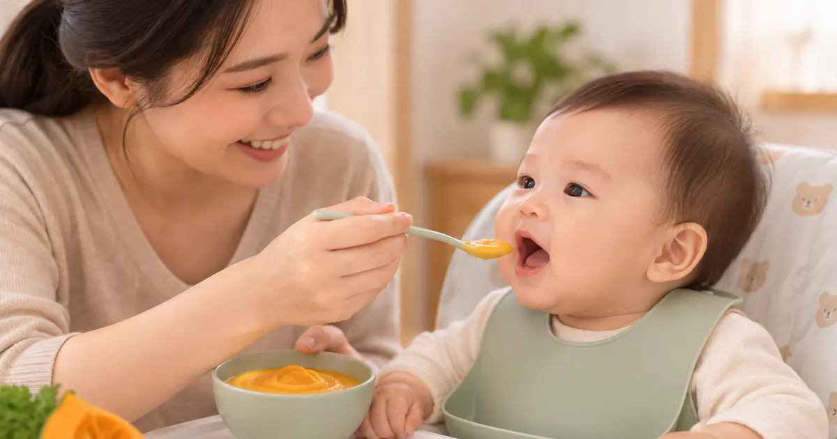 Minh họa điều chỉnh kết cấu thức ăn mềm mịn cho trẻ 7 tháng ăn dặm
