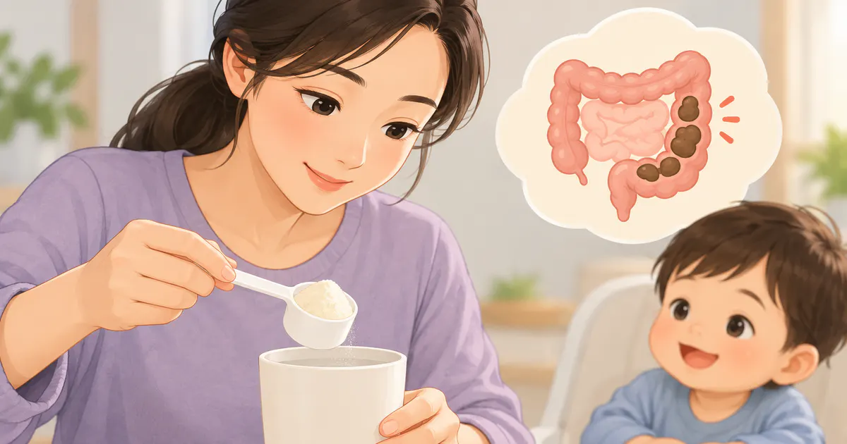 Minh họa người chăm sóc chuẩn bị sữa đúng cách khi trẻ có phân cứng