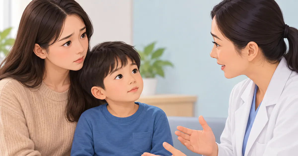Cha mẹ trao đổi với nhân viên y tế về tình trạng đầy bụng của trẻ