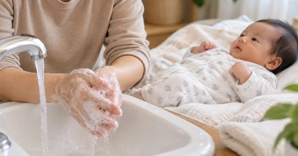 Cha mẹ vệ sinh tay và theo dõi trẻ sơ sinh an toàn tại nhà