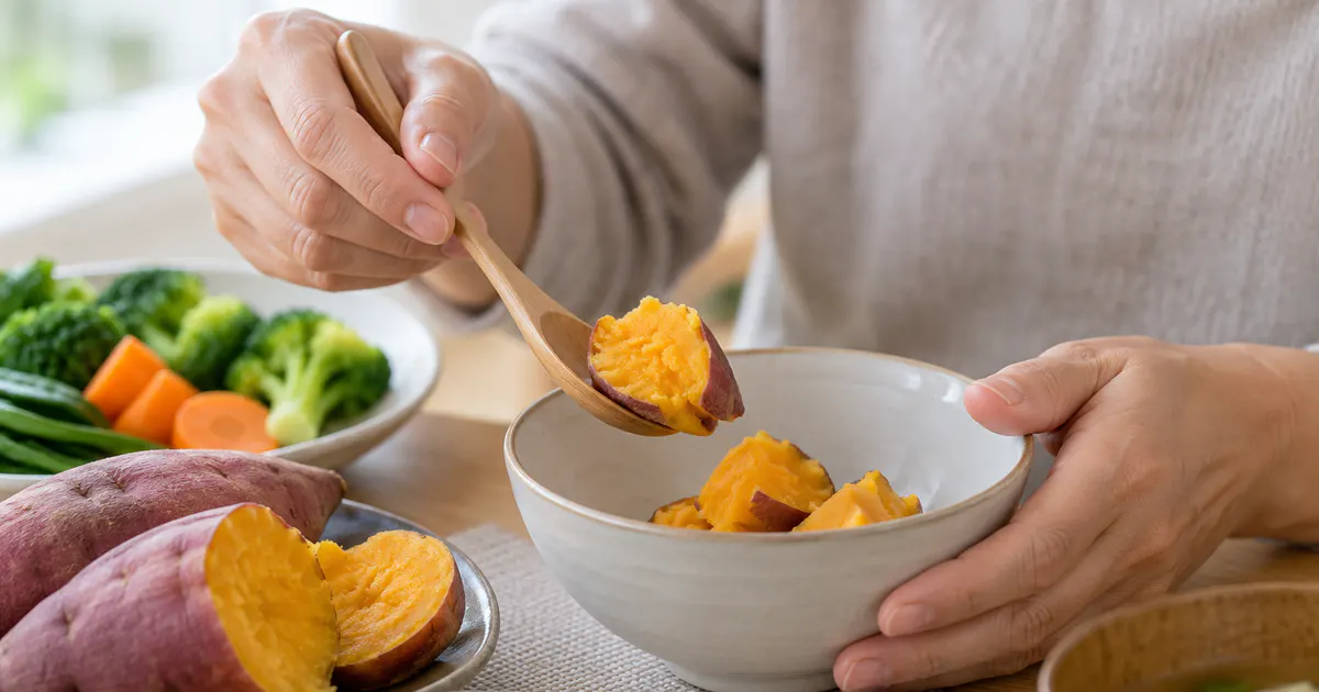 Phần khoai lang nhỏ được chuẩn bị thận trọng cho người đường ruột nhạy cảm
