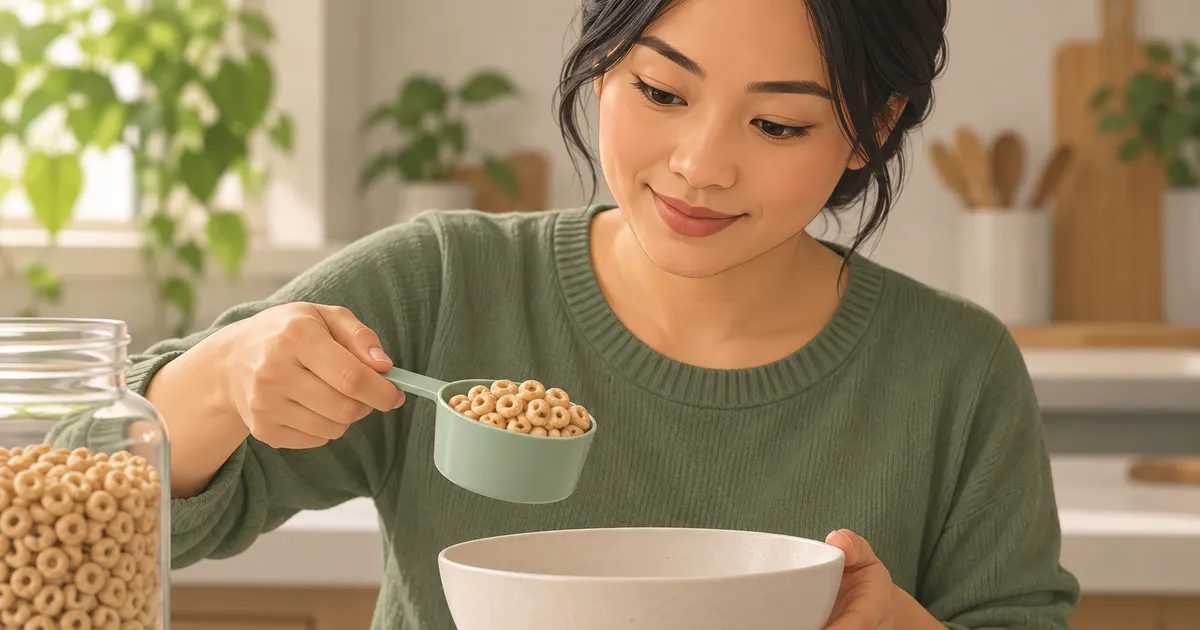 Minh họa cách xác định khẩu phần trước khi xem số gam chất xơ
