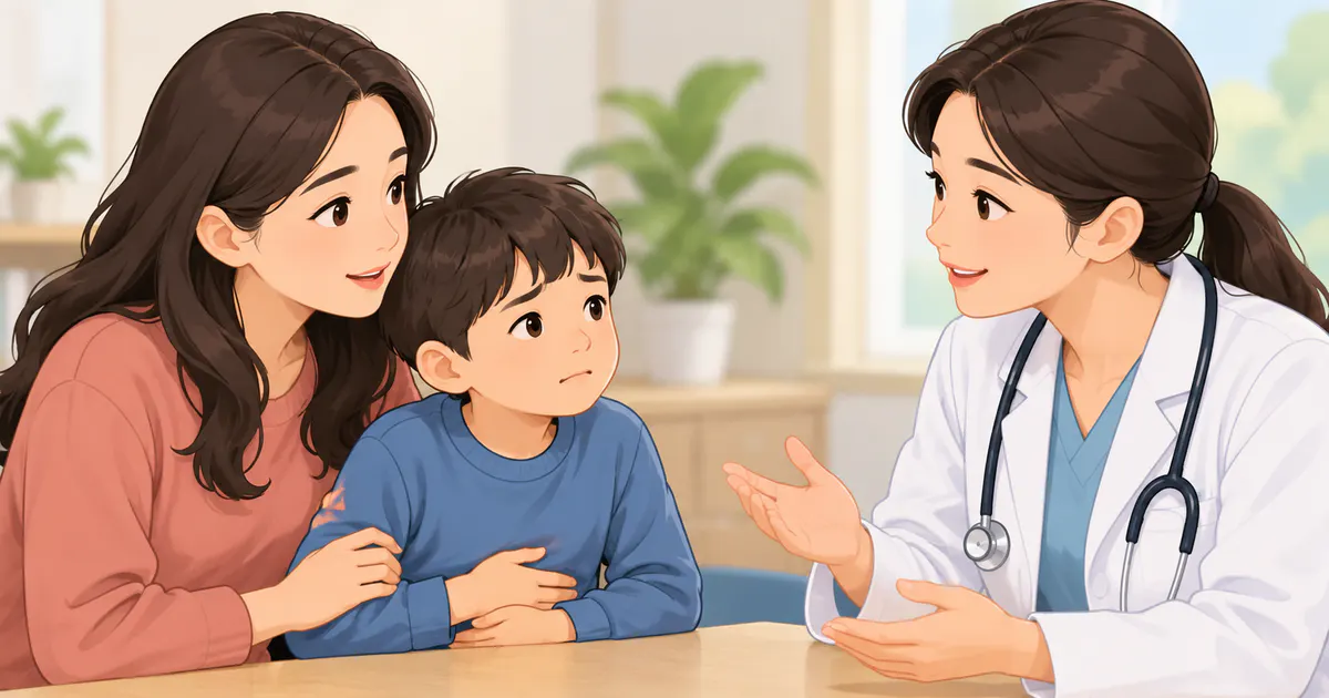 Cha mẹ trao đổi với nhân viên y tế khi cần tư vấn về men vi sinh và tiêu hóa