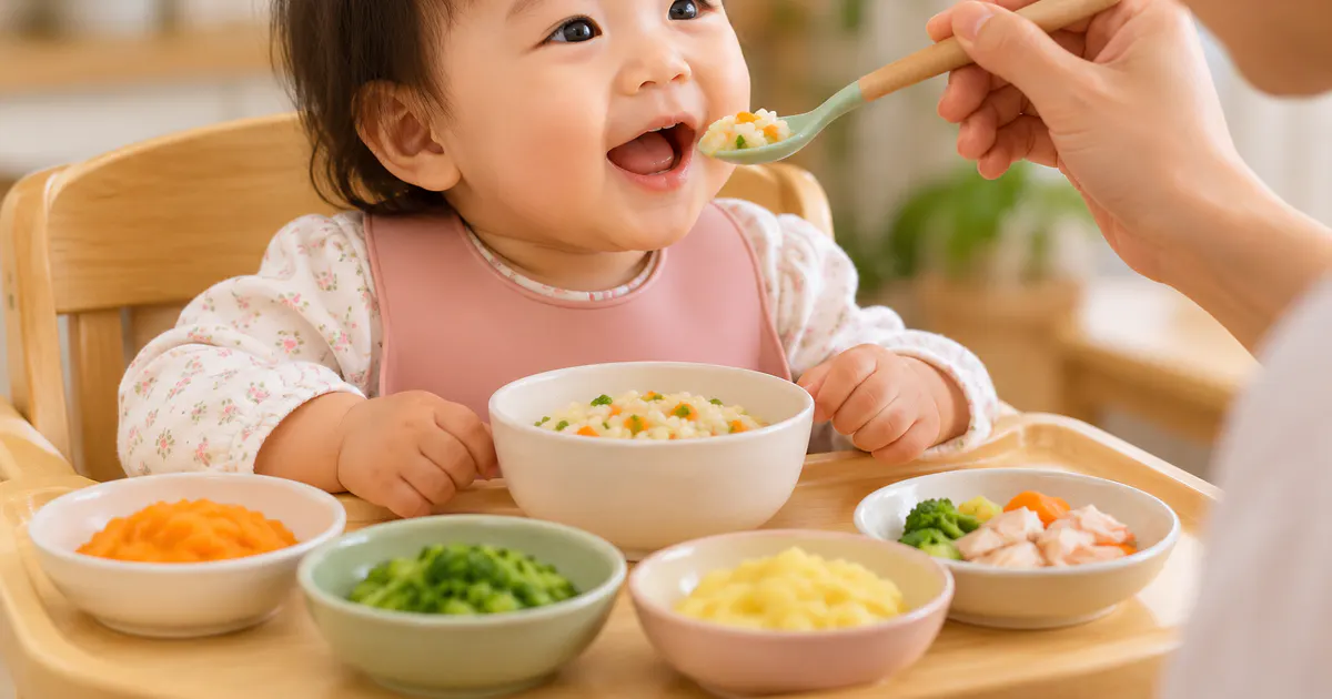 Trẻ ăn dặm với món mềm quen thuộc và được giới thiệu thêm thực phẩm từ từ