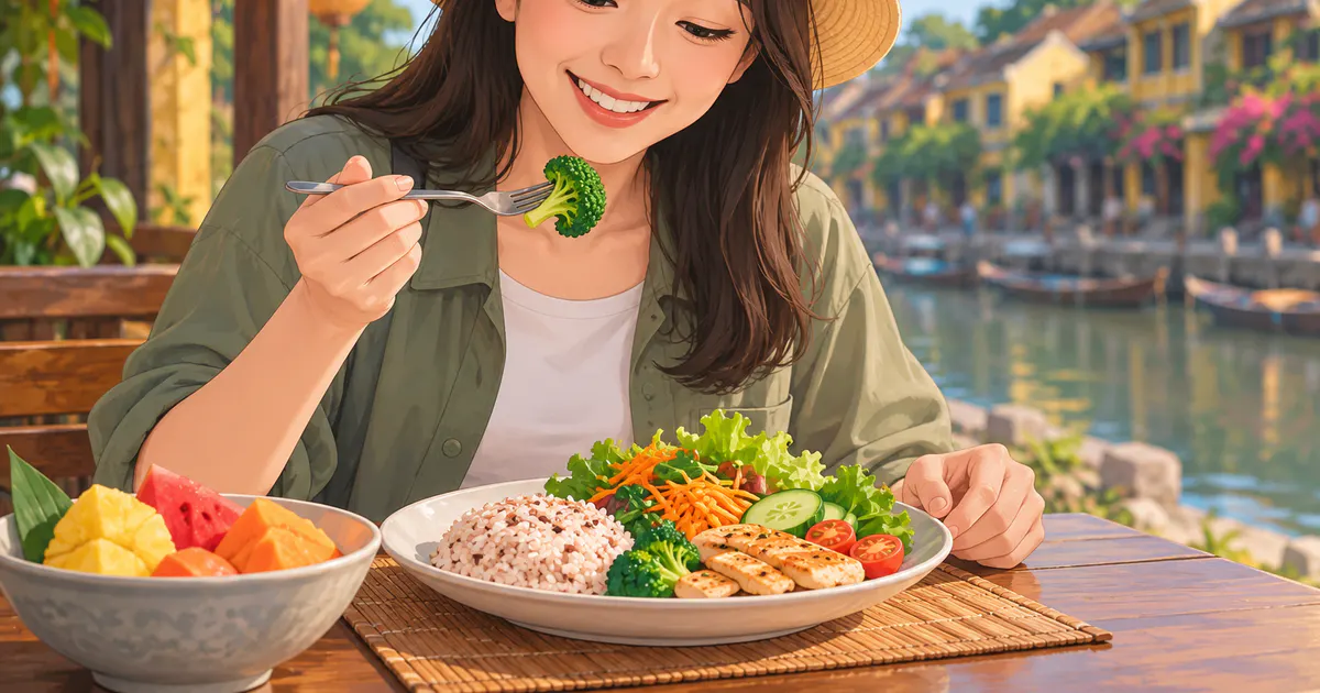 Bữa ăn cân đối giúp duy trì nhịp tiêu hóa khi đi du lịch
