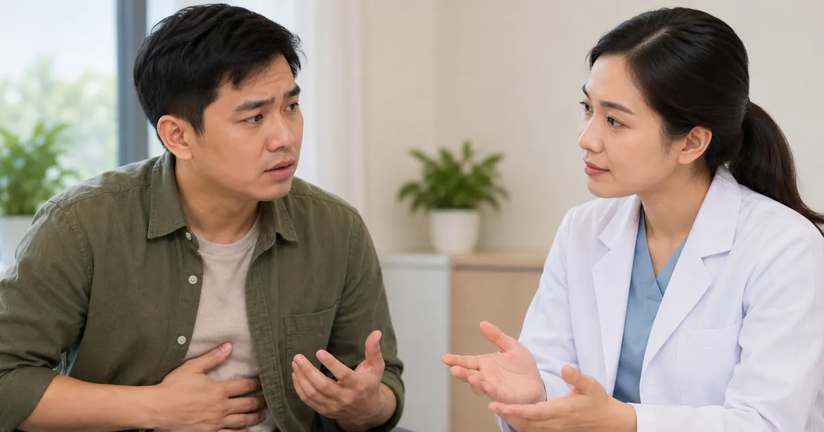 Người bệnh trao đổi với nhân viên y tế khi táo bón có dấu hiệu đáng lo