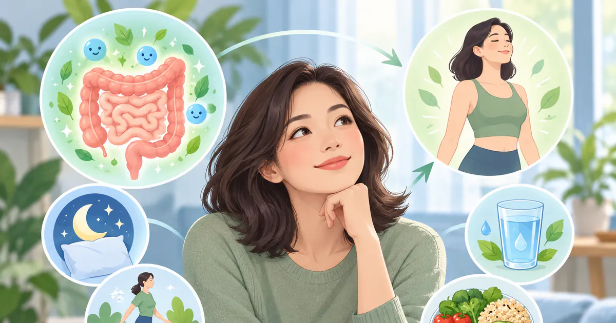 Minh họa người theo dõi thói quen lành mạnh để chăm sóc đường ruột và cân nặng