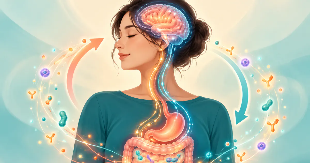 Minh họa đường ruột và não bộ liên hệ với nhau qua cơ chế nào trong cơ thể