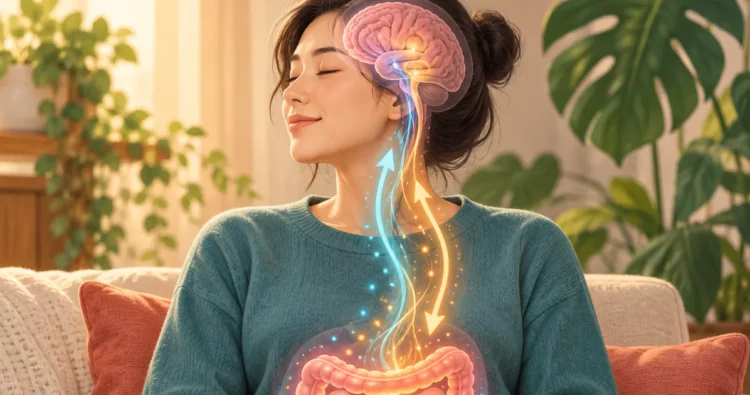 Minh họa đường ruột và não bộ liên lạc với nhau bằng cách nào qua các tín hiệu cơ thể