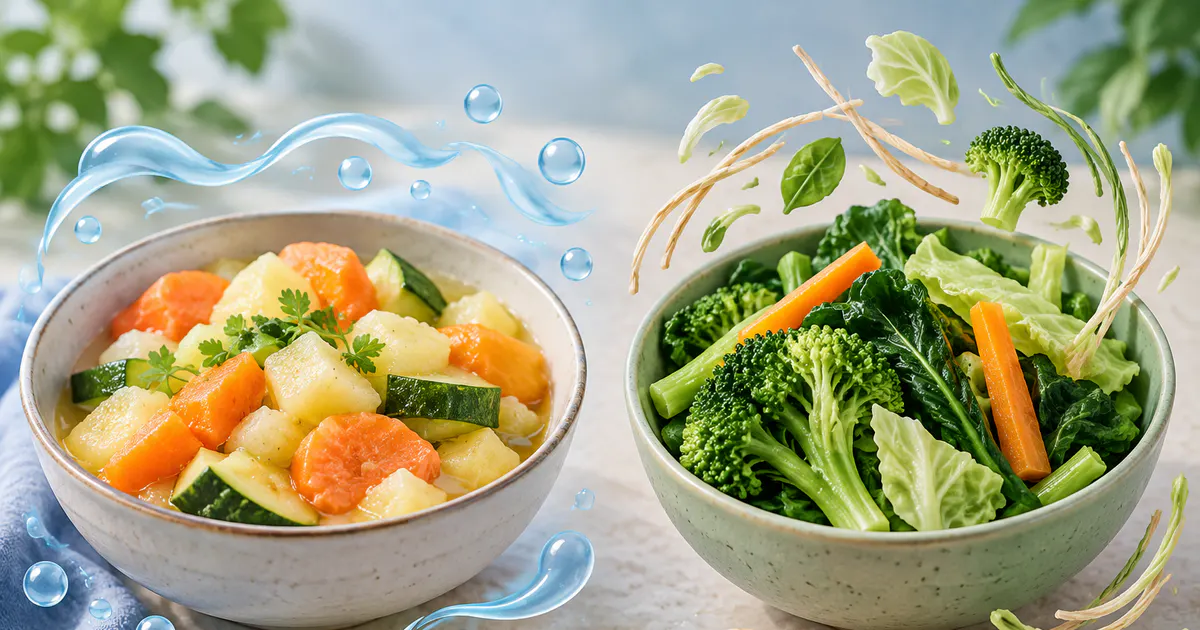 Minh họa chất xơ trong rau mềm và rau nhiều xơ cho người nhạy cảm đường ruột