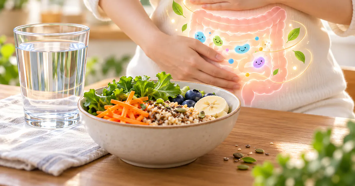 Uống đủ nước và bổ sung thực phẩm giàu chất xơ phù hợp để hỗ trợ đường ruột