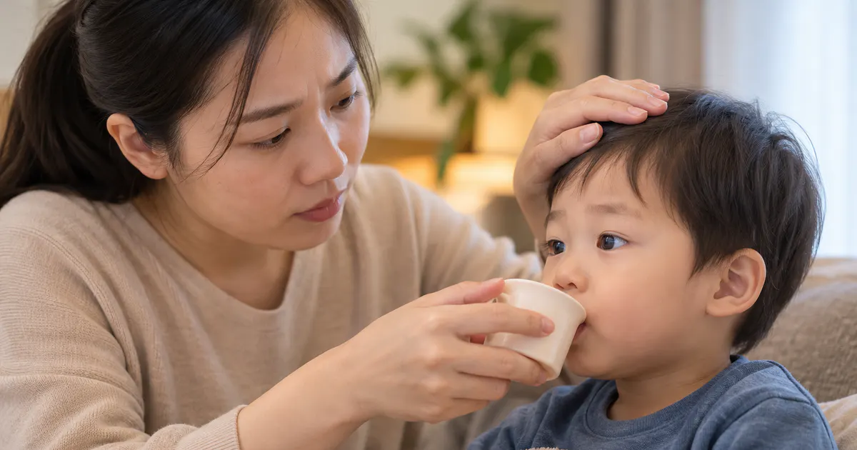 Cha mẹ kiểm tra tình trạng tỉnh táo và uống nước của trẻ khi phân bất thường