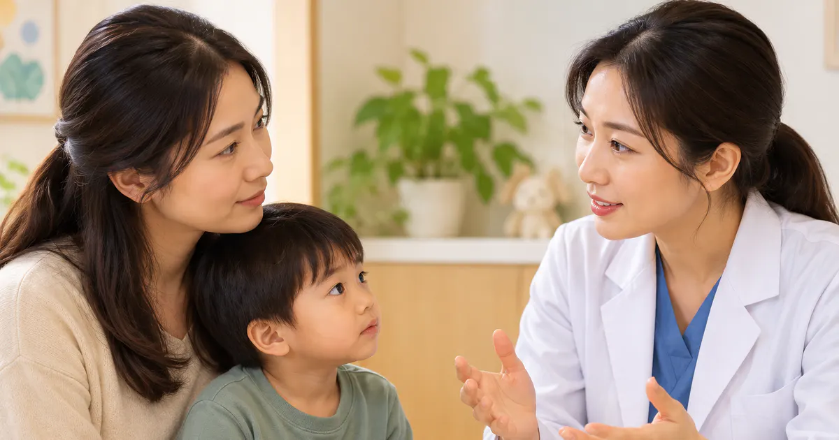 Cha mẹ trao đổi với nhân viên y tế về diễn biến phân của trẻ