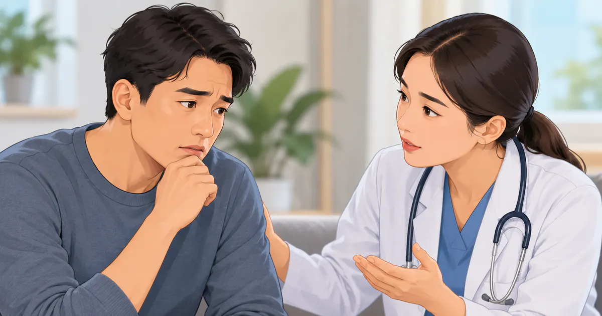Minh họa người bệnh theo dõi dấu hiệu bất thường và tìm tư vấn y tế