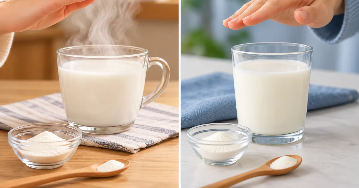 Minh họa chọn sữa mát hoặc ấm nhẹ khi pha men vi sinh