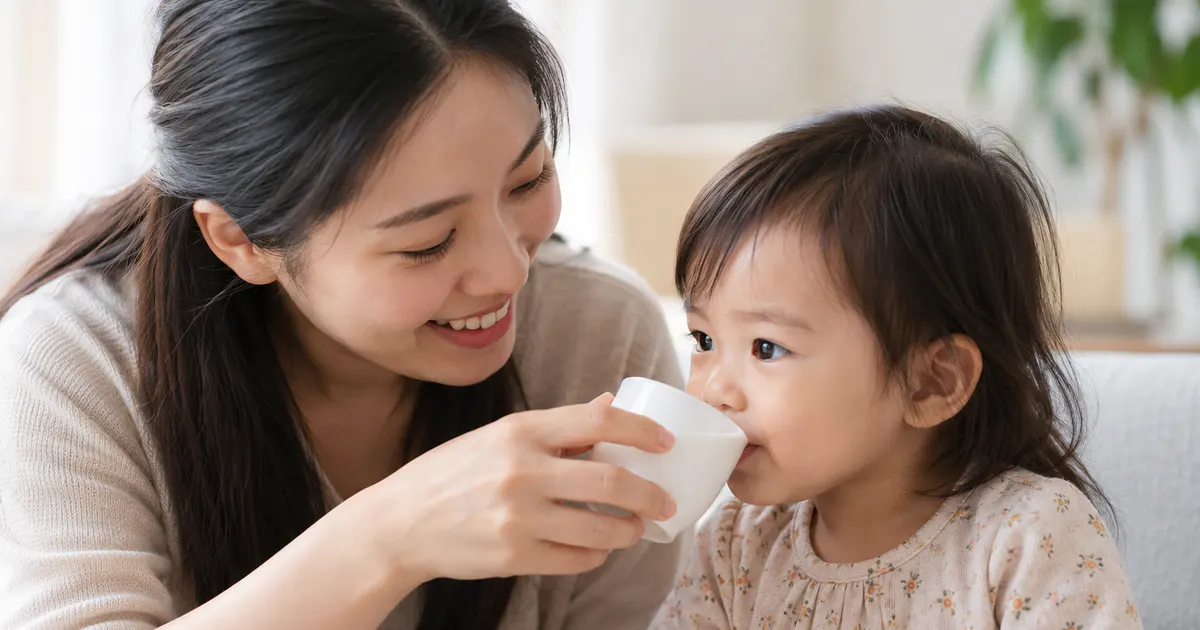 Người chăm sóc cho trẻ uống phần sữa đã pha men vi sinh đúng cách