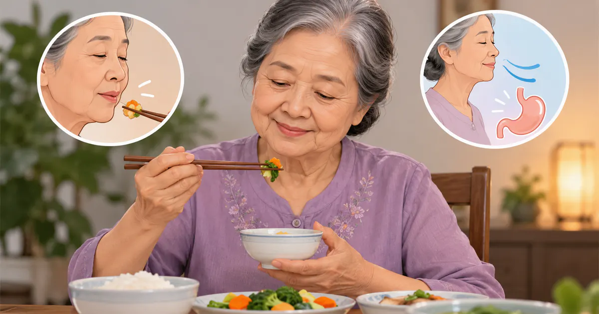Người cao tuổi ngồi thẳng và ăn chậm để giảm nuốt không khí
