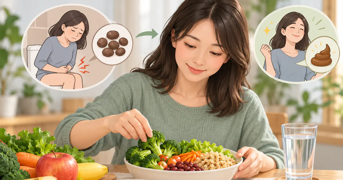 Bữa ăn đơn giản với rau, đậu, trái cây, ngũ cốc nguyên hạt và nước hỗ trợ phân mềm hơn