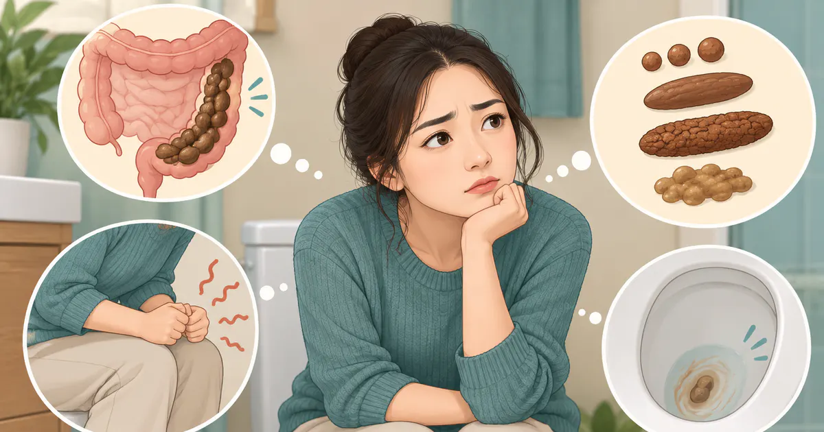 Minh họa các dấu hiệu táo bón cần chú ý ngoài số lần đi tiêu