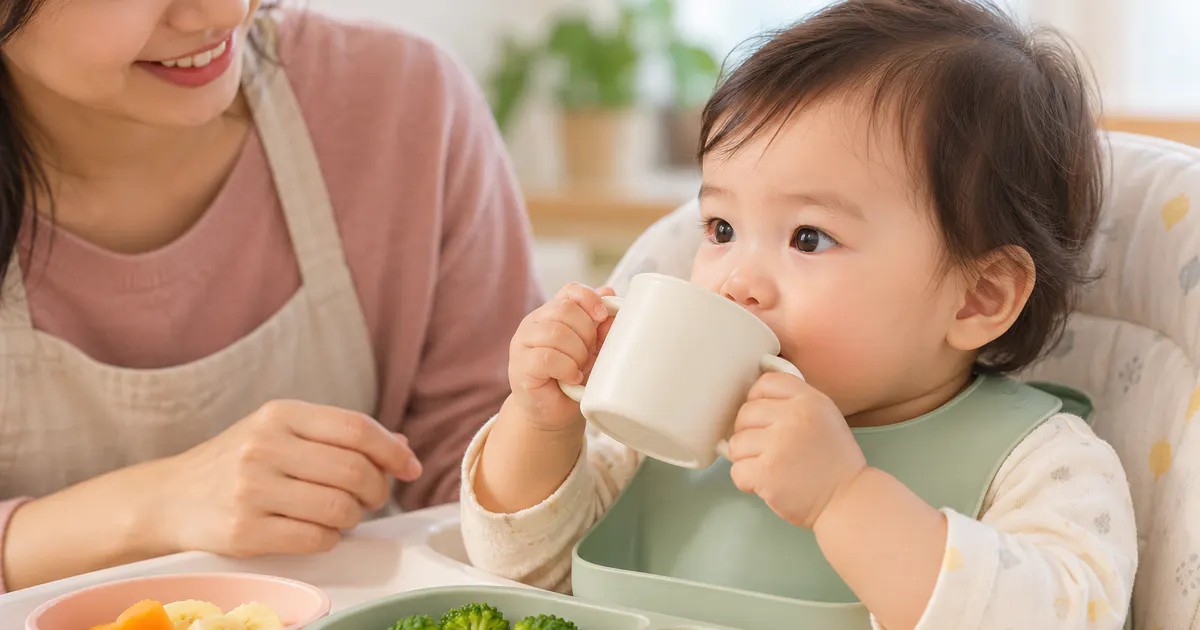 Bé làm quen với nước trong bữa ăn dặm để hỗ trợ điều chỉnh táo bón