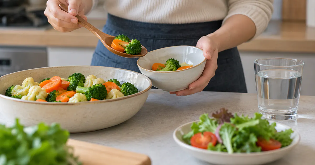 Tăng từng phần nhỏ rau củ và uống nước để hạn chế đầy hơi