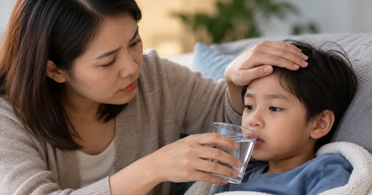 Cha mẹ theo dõi dấu hiệu mất nước ở trẻ bị tiêu chảy sau dùng kháng sinh