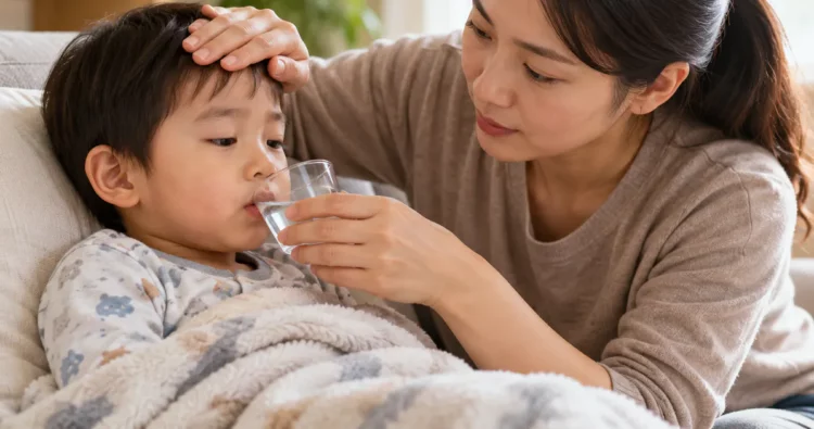 Tiêu chảy kèm sốt ở trẻ nhỏ chăm sóc tại nhà ra sao với cha mẹ theo dõi và bù nước cho trẻ