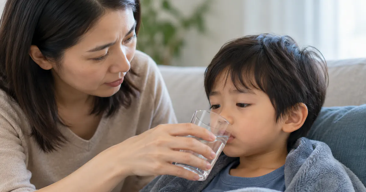 Người chăm sóc cho trẻ uống nước khi có nguy cơ mất nước do tiêu chảy