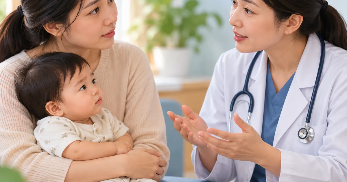 Cha mẹ trao đổi với nhân viên y tế khi trẻ bị phân cứng kéo dài