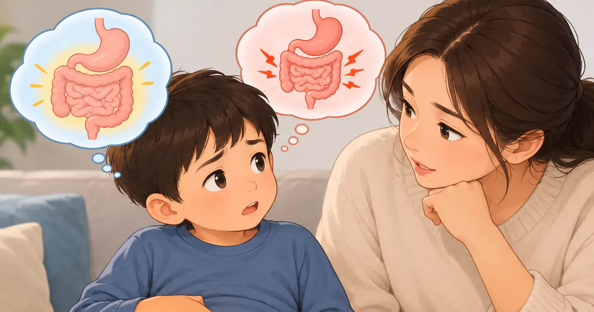 Minh họa phân biệt đau bụng chức năng và dấu hiệu cần cảnh giác ở trẻ