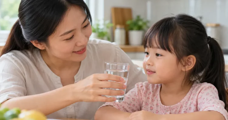 Cha mẹ hướng dẫn trẻ uống nước phù hợp khi trẻ bị táo bón nên uống bao nhiêu nước mỗi ngày